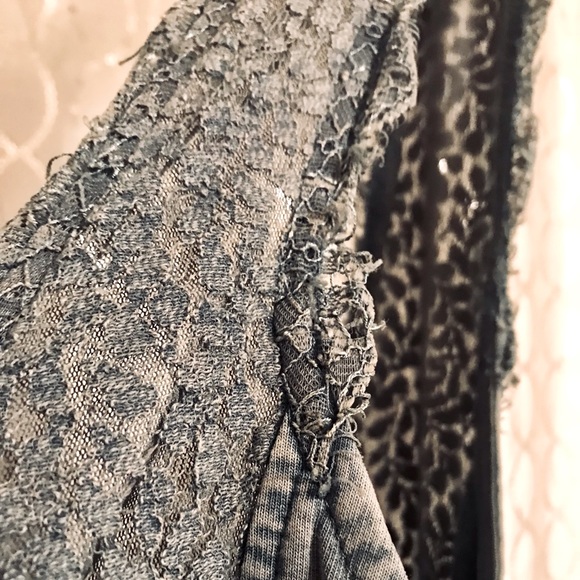 Free People BodyCon Tank Dress Blue/Grey w/ Lace Inlay Stone Wash Cotton/Spandex - Picture 12 of 14